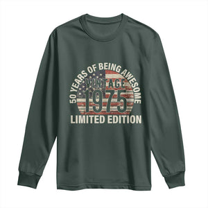 50th Birthday Long Sleeve Shirt Vintage 1975 Limited Edition 50 Years Of Being Awesome American Flag TS11 Dark Forest Green Print Your Wear