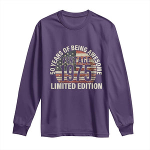 50th Birthday Long Sleeve Shirt Vintage 1975 Limited Edition 50 Years Of Being Awesome American Flag TS11 Purple Print Your Wear