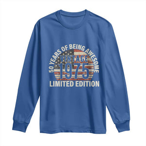 50th Birthday Long Sleeve Shirt Vintage 1975 Limited Edition 50 Years Of Being Awesome American Flag TS11 Royal Blue Print Your Wear