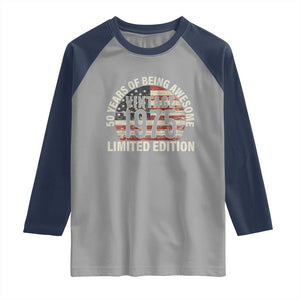 50th Birthday Raglan Shirt Vintage 1975 Limited Edition 50 Years Of Being Awesome American Flag TS11 Sport Gray Navy Print Your Wear