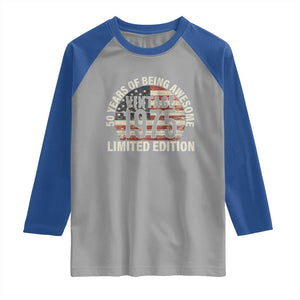 50th Birthday Raglan Shirt Vintage 1975 Limited Edition 50 Years Of Being Awesome American Flag TS11 Sport Gray Royal Print Your Wear