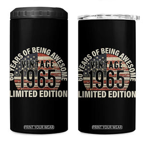 60th Birthday 4 in 1 Can Cooler Tumbler Vintage 1965 Limited Edition 60 Years Of Being Awesome American Flag TS11 One Size: 16 oz Black Print Your Wear