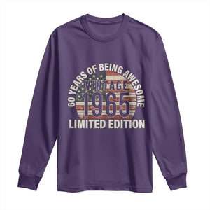 60th Birthday Long Sleeve Shirt Vintage 1965 Limited Edition 60 Years Of Being Awesome American Flag TS11 Purple Print Your Wear