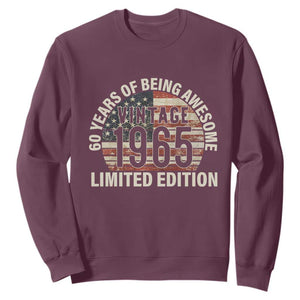 60th Birthday Sweatshirt Vintage 1965 Limited Edition 60 Years Of Being Awesome American Flag TS11 Maroon Print Your Wear