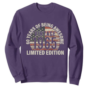 60th Birthday Sweatshirt Vintage 1965 Limited Edition 60 Years Of Being Awesome American Flag TS11 Purple Print Your Wear