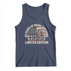 60th Birthday Tank Top Vintage 1965 Limited Edition 60 Years Of Being Awesome American Flag TS11 Navy Print Your Wear