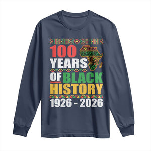 100 Years Of Black History 1926 2026 Centennial Long Sleeve Shirt Africa Map TS11 Navy Print Your Wear