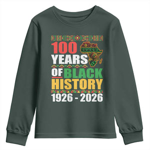 100 Years Of Black History 1926 2026 Centennial Youth Sweatshirt Africa Map TS11 Dark Forest Green Print Your Wear