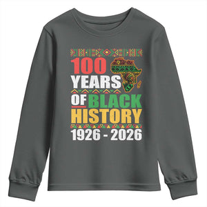 100 Years Of Black History 1926 2026 Centennial Youth Sweatshirt Africa Map TS11 Dark Heather Print Your Wear