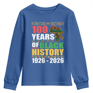 100 Years Of Black History 1926 2026 Centennial Youth Sweatshirt Africa Map TS11 Royal Blue Print Your Wear