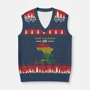 100 Years Of Black History Month V-Neck Knit Sweater Vest Centennial Of Black Culture TS11 Navy Red Print Your Wear