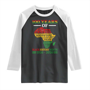 100 Years Of Black History Month Raglan Shirt Centennial Of Black Culture TS11 Black White Print Your Wear
