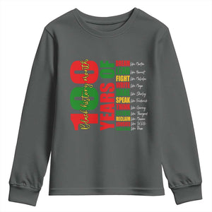 100 Years Of Black History Youth Sweatshirt African American Historical Figures African American Teacher TS11 Dark Heather Print Your Wear