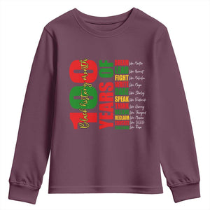 100 Years Of Black History Youth Sweatshirt African American Historical Figures African American Teacher TS11 Maroon Print Your Wear