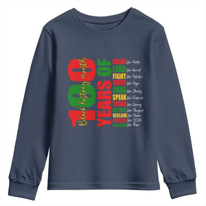 100 Years Of Black History Youth Sweatshirt African American Historical Figures African American Teacher TS11 Navy Print Your Wear