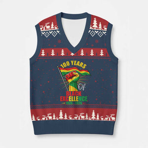 100 Years Of Black Excellence V-Neck Knit Sweater Vest Centennial Black History Month TS11 Navy Red Print Your Wear