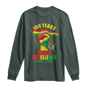 100 Years Of Black Excellence Long Sleeve Shirt Centennial Black History Month TS11 Dark Forest Green Print Your Wear