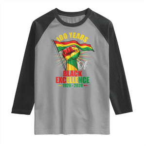 100 Years Of Black Excellence Raglan Shirt Centennial Black History Month TS11 Sport Gray Black Print Your Wear