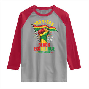 100 Years Of Black Excellence Raglan Shirt Centennial Black History Month TS11 Sport Gray Red Print Your Wear