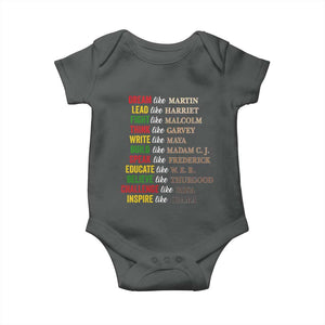 Black History Dream Like Martin Lead Like Harriet Baby Onesie African American Leaders TS11 Dark Heather Print Your Wear