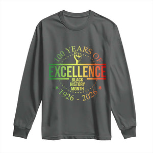 100 Years Of Excellence Black History Month 1926 2026 Long Sleeve Shirt TS11 Dark Heather Print Your Wear