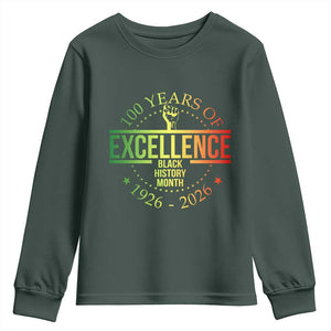 100 Years Of Excellence Black History Month 1926 2026 Youth Sweatshirt TS11 Dark Forest Green Print Your Wear