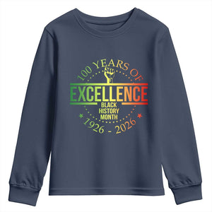100 Years Of Excellence Black History Month 1926 2026 Youth Sweatshirt TS11 Navy Print Your Wear