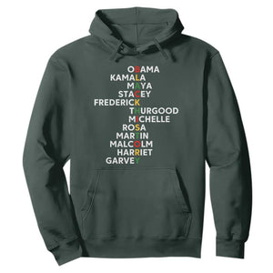 Black History Leaders Hoodie Obama Kamala Maya Stacey Frederick Thurgood Michelle TS11 Dark Forest Green Print Your Wear