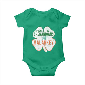 Prone to Shenanigans and Malarkey Baby Onesie Funny St Patricks Day Shamrock TS11 Irish Green Print Your Wear