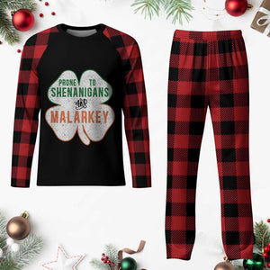 Prone to Shenanigans and Malarkey Plaid Pajama Set Funny St Patricks Day Shamrock TS11 Buffalo Plaid Print Your Wear