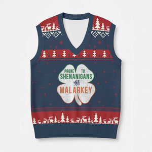 Prone to Shenanigans and Malarkey V-Neck Knit Sweater Vest Funny St Patricks Day Shamrock TS11 Navy Red Print Your Wear