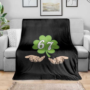 67 St Patricks Day Throw Blanket Six Seven Meme Shamrock Hand Gesture TS11 Print Your Wear
