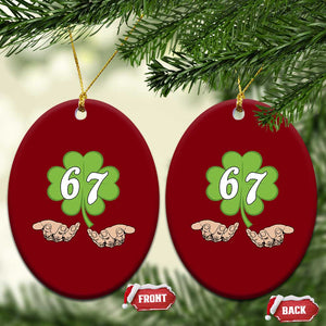 67 St Patricks Day Ceramic Ornament Six Seven Meme Shamrock Hand Gesture TS11 Print Your Wear