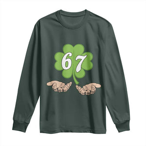 67 St Patricks Day Long Sleeve Shirt Six Seven Meme Shamrock Hand Gesture TS11 Dark Forest Green Print Your Wear