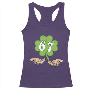 67 St Patricks Day Racerback Tank Top Six Seven Meme Shamrock Hand Gesture TS11 Purple Print Your Wear