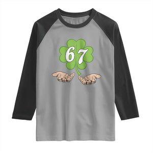 67 St Patricks Day Raglan Shirt Six Seven Meme Shamrock Hand Gesture TS11 Sport Gray Black Print Your Wear