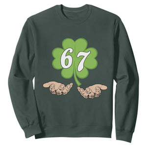 67 St Patricks Day Sweatshirt Six Seven Meme Shamrock Hand Gesture TS11 Dark Forest Green Print Your Wear