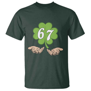 67 St Patricks Day T Shirt Six Seven Meme Shamrock Hand Gesture TS11 Dark Forest Green Print Your Wear