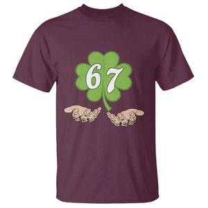 67 St Patricks Day T Shirt Six Seven Meme Shamrock Hand Gesture TS11 Maroon Print Your Wear