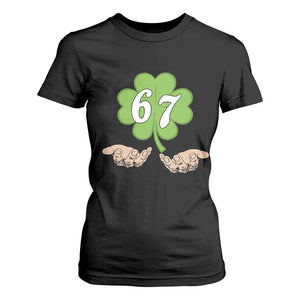 67 St Patricks Day T Shirt For Women Six Seven Meme Shamrock Hand Gesture TS11 Black Print Your Wear