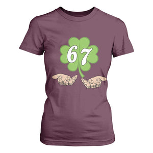 67 St Patricks Day T Shirt For Women Six Seven Meme Shamrock Hand Gesture TS11 Maroon Print Your Wear