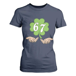 67 St Patricks Day T Shirt For Women Six Seven Meme Shamrock Hand Gesture TS11 Navy Print Your Wear