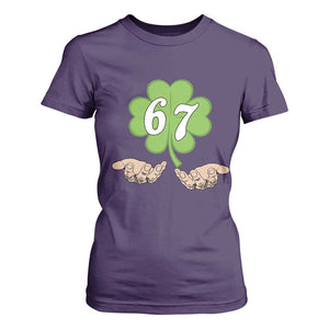 67 St Patricks Day T Shirt For Women Six Seven Meme Shamrock Hand Gesture TS11 Purple Print Your Wear