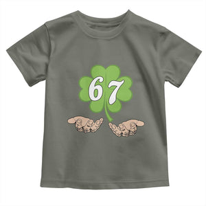 67 St Patricks Day Toddler T Shirt Six Seven Meme Shamrock Hand Gesture TS11 Military Green Print Your Wear