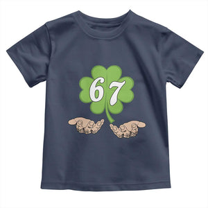 67 St Patricks Day Toddler T Shirt Six Seven Meme Shamrock Hand Gesture TS11 Navy Print Your Wear