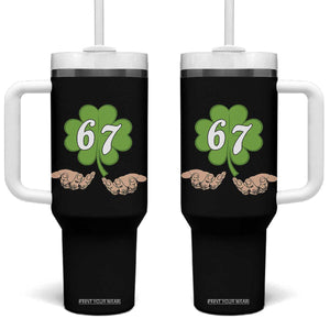 67 St Patricks Day Tumbler With Handle Six Seven Meme Shamrock Hand Gesture TS11 One Size: 40 oz Black Print Your Wear