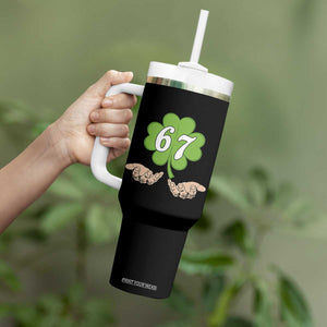 67 St Patricks Day Tumbler With Handle Six Seven Meme Shamrock Hand Gesture TS11 Print Your Wear