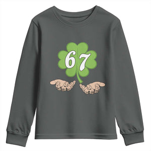67 St Patricks Day Youth Sweatshirt Six Seven Meme Shamrock Hand Gesture TS11 Dark Heather Print Your Wear
