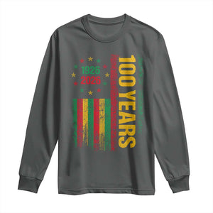 100 Years Of Black History Month Long Sleeve Shirt African American Centennial Milestone American Flag TS11 Dark Heather Print Your Wear