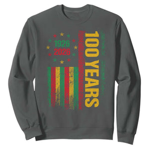 100 Years Of Black History Month Sweatshirt African American Centennial Milestone American Flag TS11 Dark Heather Print Your Wear
